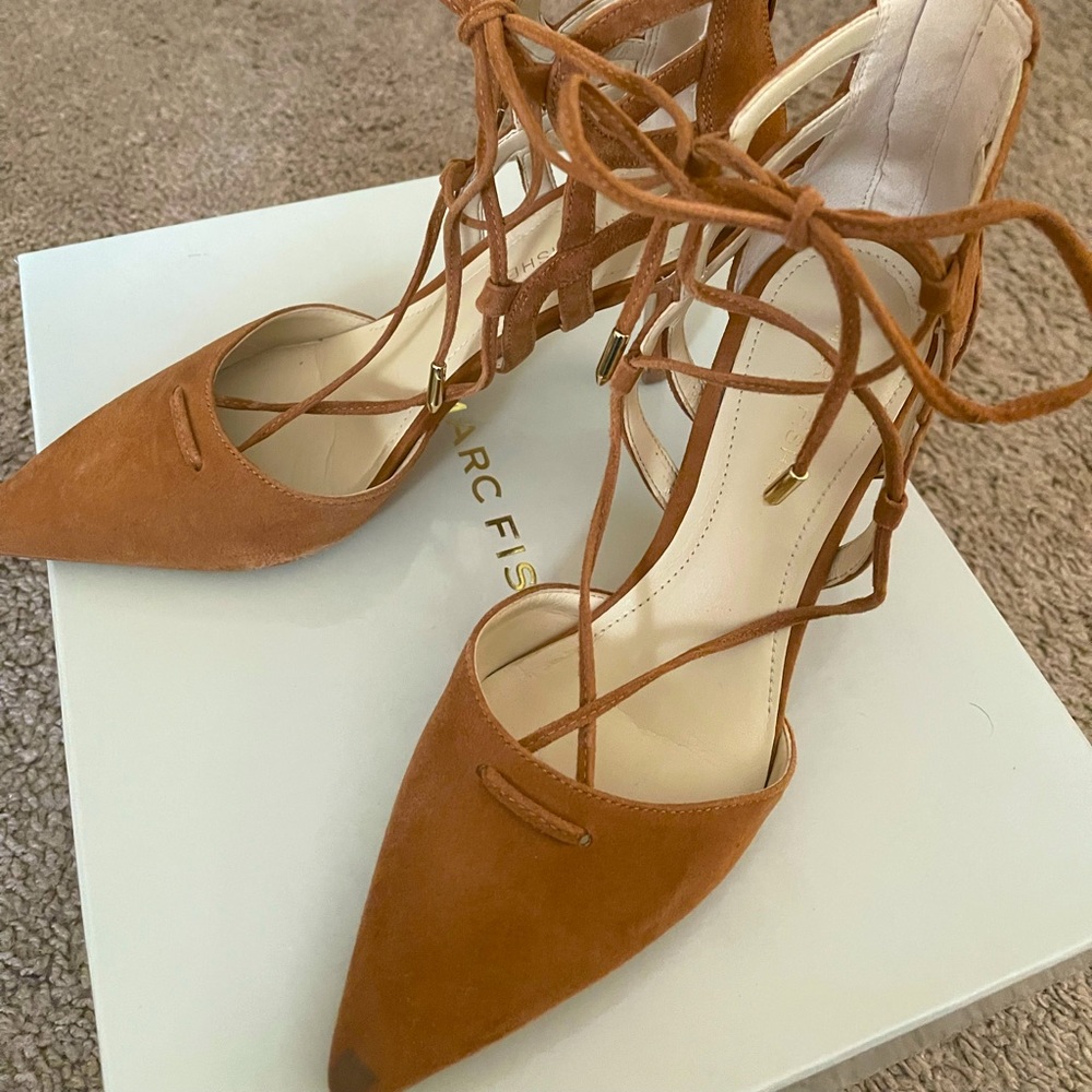 Marc Fisher 2 inch suede pointy toe heels